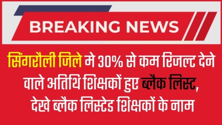 सिंगरौली जिले मे 30% से कम रिजल्ट देने वाले अतिथि शिक्षकों हुए ब्लैक लिस्ट, देखे ब्लैक लिस्टेड शिक्षकों के नाम